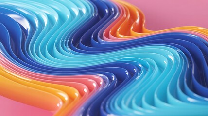 Vibrant wavy abstract background with flowing colors of blue orange and pink in a smooth texture