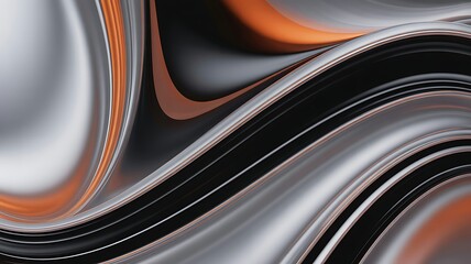 Abstract flowing liquid metal with orange and black swirls and metallic reflections