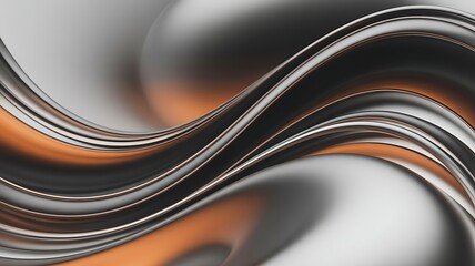 Abstract flowing metallic waves with warm orange and silver highlights creating a dynamic and modern background