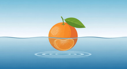 Tangerine Floating Upon Water With A Calm Aesthetic And Delightful Visual Appeal