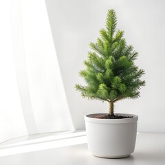 Mini Potted Christmas Tree: Small Live Evergreen in White Pot