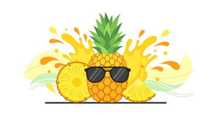 Summer Pineapple Wearing Sunglasses: Exotic Fruit Concept, Juice Splash, Cool Design