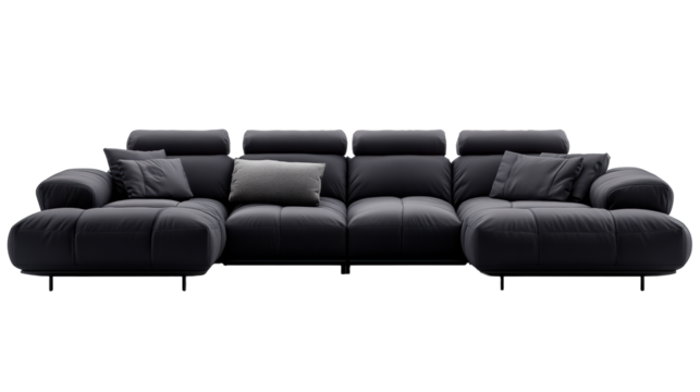 Modern Black Sofa on Transparent Background - Powered by Adobe