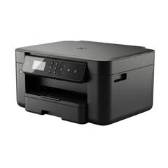 Fototapeta premium Modern black wireless printer with control panel and paper tray
