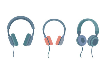 Three pairs of stylish wired over-ear headphones in different designs for music listening