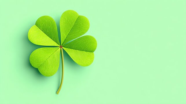 Four leaf clover product photo isolated on clean studio background, green shamrock cutout on white background, good luck symbol, minimal copy space mockup, transparent object