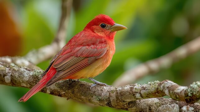 Vibrant Yellow Summer Tanager in Sunny Tree Habitat, Showcasing Wildlife in Costa Rica's Laguna de Lagarta Lodge