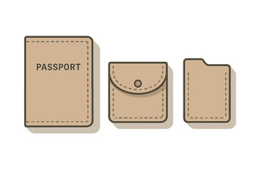 Set of travel document holders including a passport cover and small pouch with stitched details