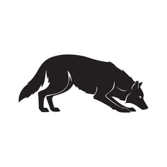 Dynamic black wolf silhouette stalking low in stealthy hunting pose, primal energy captured