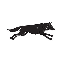 Dynamic black wolf silhouette in powerful mid stride captures wild spirit and untamed freedom