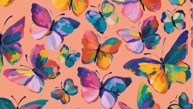 Colorful butterflies flying creating abstract seamless pattern