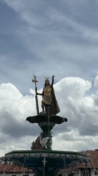 Inca Pachacutec Fountain in Plaza de Armas, Cusco