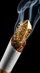 Unique crystal-tipped cigar exudes elegance with swirling smoke on black background