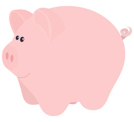 A cute, solid pink pig in a simple cartoon style.Farm animal or livestock concept. (cut out)