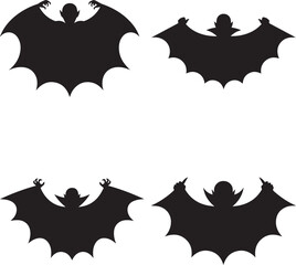Four black bat silhouettes arranged on a white background for halloween decor