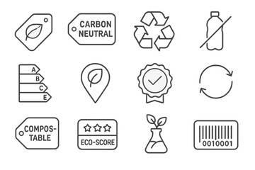 Certification source eco zero vector ingredients recyclable icon green local label