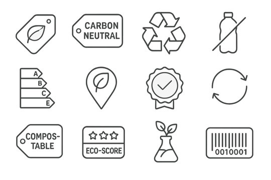 Certification source eco zero vector ingredients recyclable icon green local label