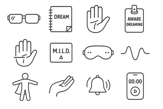 Timer dream journal notebook hand dreaming vector card icon lucid sleep wave