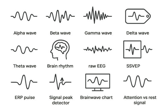 Peak symbol wave eeg vector signal icon icons theta brainwave pulse