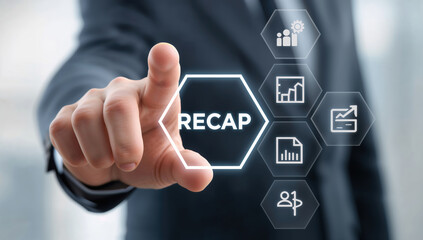 Business recap concept displayed by a man in elegant formal suit
