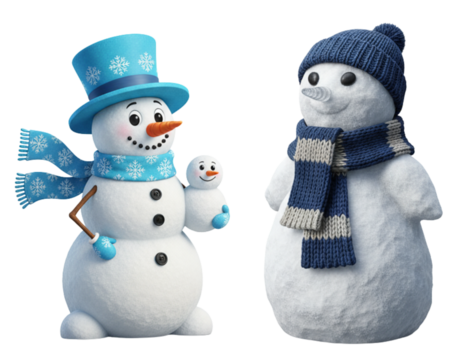  Adorable Snowman Characters with Blue Winter Wear isolated on transparent background