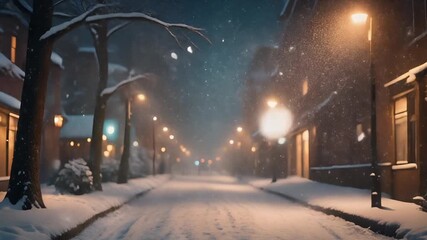 4K slow motion footage of snowfall outside cozy cabin with glowing lanterns and smoke from chimney symbolizing tranquility relaxation and holiday warmth perfect for winter travel advertising lifestyle - Powered by Adobe