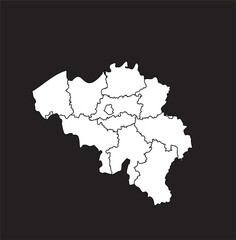 Simplified Outline Vector Map of Belgium on black Background