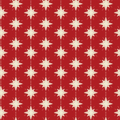 Fototapeta na wymiar Red retro Christmas stars seamless pattern. Hand drawn starry winter holiday bright repeat background, wallpaper, textile design, print, gift paper. Geometric vector illustration.
