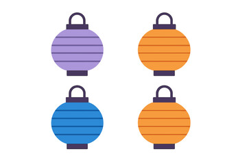 Colorful traditional round paper lanterns set for holiday and festival decoration