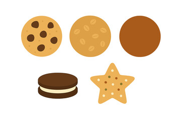 Assortment of baked cookies including chocolate chip oatmeal and sandwich biscuits