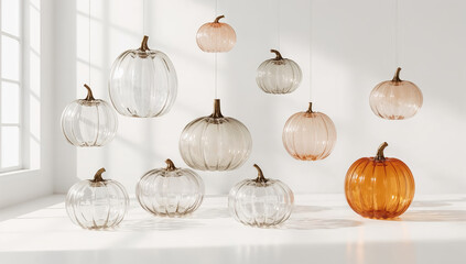 Elegant glass pumpkin decorations for fall season and Thanksgiving holiday