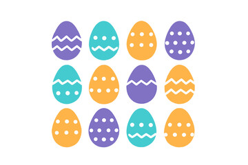 Colorful Easter eggs with zigzag and polka dot patterns arranged in a repeating grid design