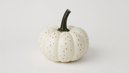 Elegant white pumpkin with golden polka dots perfect for fall decor