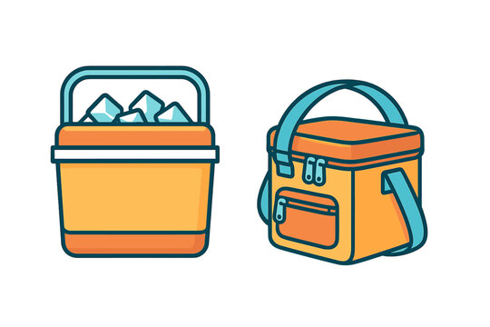 Insulated portable cooler containers set including hard box filled with ice and soft shoulder bag