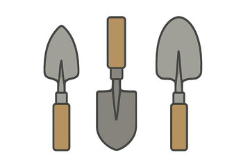 Three essential gardening tools including hand trowels and a small shovel