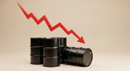 Falling oil prices illustrated by a declining graph and barrels