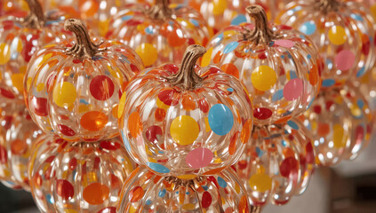 Glass Pumpkins Colorful Polka Dots Perfect for Fall Season Decorations