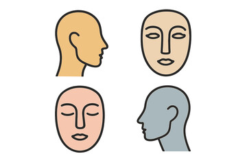Minimalist abstract human heads and faces set in various skin tones and perspectives