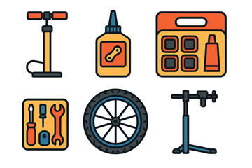 Essential bicycle maintenance equipment set including pump stand and repair kit