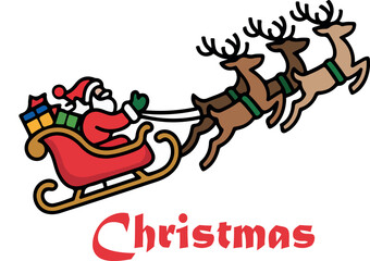 Santa sleigh reindeer logo icon vector white background .