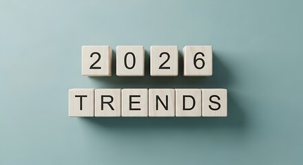 The year 2026 is displayed on blocks, representing future trends and predictions for the upcoming year