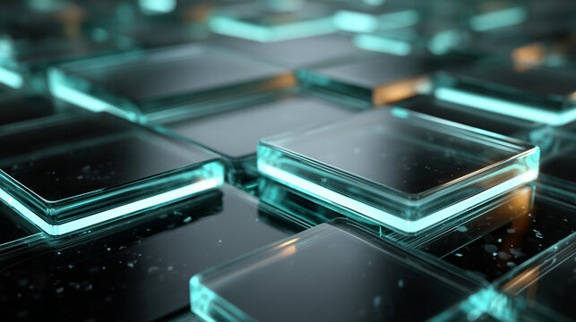 Teal Glass Panels Macro Grid Tech Ui Background