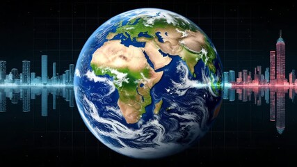 Earth globe with sound wave patterns on digital background   - Powered by Adobe