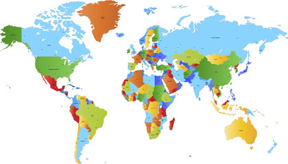 Obraz premium World map. Color modern vector map. Silhouette map