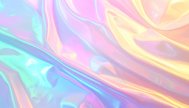 Iridescent fabric waves in pastel colors, reflecting light - Powered by Adobe