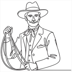 Vintage Cowboy Holding Lasso, Confident Western Man in Classic Attire, American Frontier Icon