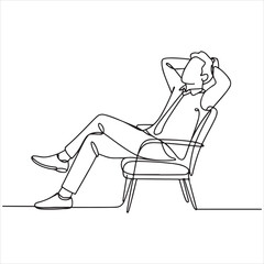 Relaxed Professional in a Chair Continuous Line Art Depicting Ease, Contemplation, and Leisure in Business