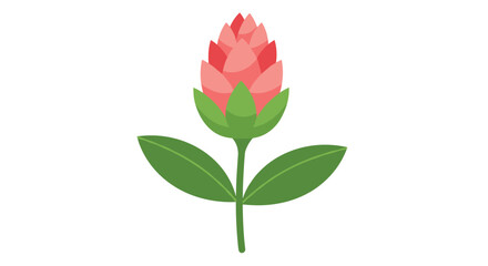Fototapeta premium A simple and vibrant illustration of a pink and red flower bud with green leaves and a stem, presented in a clean, flat design style.