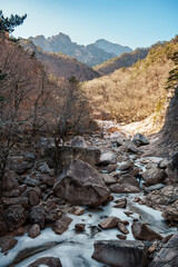 Frozen rocky stream in Seoraksan National Park, Sokcho, South Korea