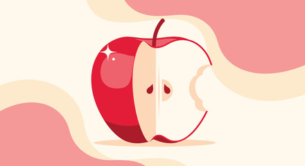 Vibrant Illustrated Apple Slice Design on Abstract Backgrounds With Fresh Aesthetic Concept